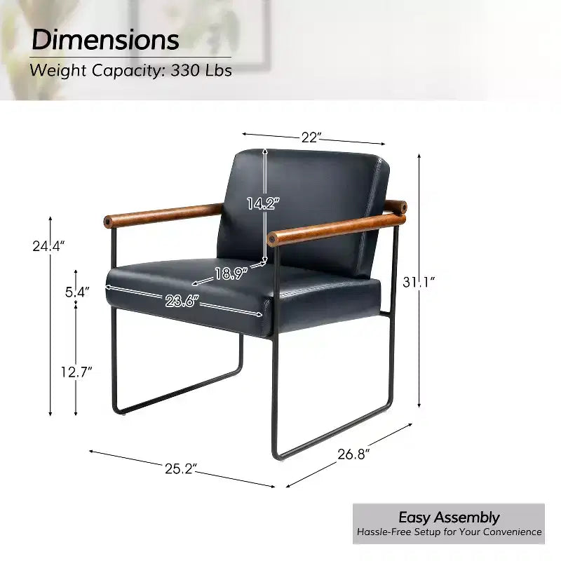 Poltrona moderna d'accento con braccioli in legno e base in metallo – Grigio / Avorio / Blu scuro / Turchese – Set da 2