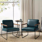 Poltrona moderna d'accento con braccioli in legno e base in metallo – Grigio / Avorio / Blu scuro / Turchese – Set da 2