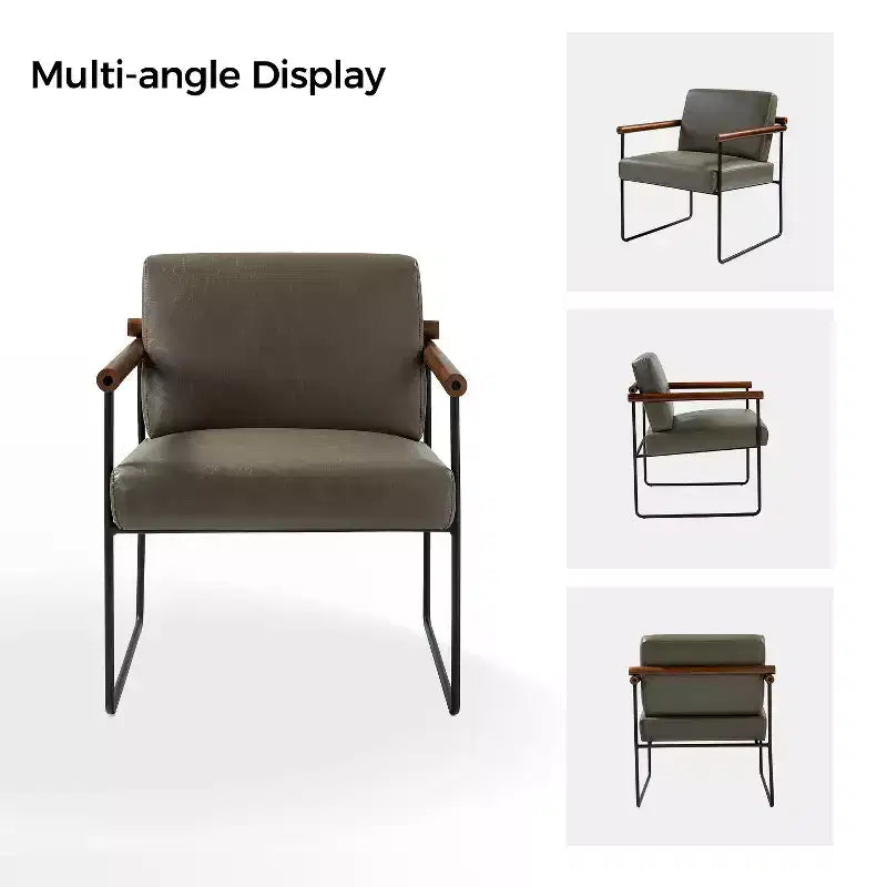 Poltrona moderna d'accento con braccioli in legno e base in metallo – Grigio / Avorio / Blu scuro / Turchese – Set da 2