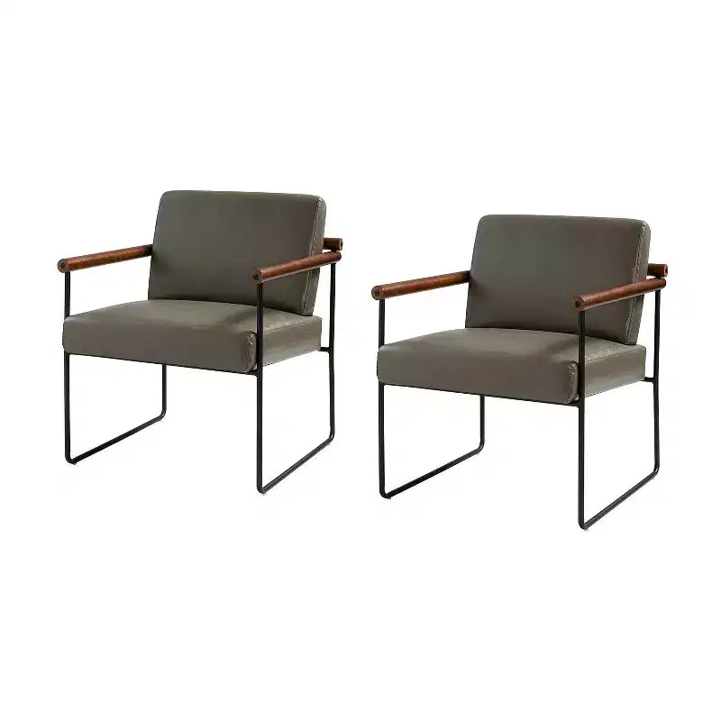 Poltrona moderna d'accento con braccioli in legno e base in metallo – Grigio / Avorio / Blu scuro / Turchese – Set da 2