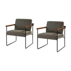 Poltrona moderna d'accento con braccioli in legno e base in metallo – Grigio / Avorio / Blu scuro / Turchese – Set da 2