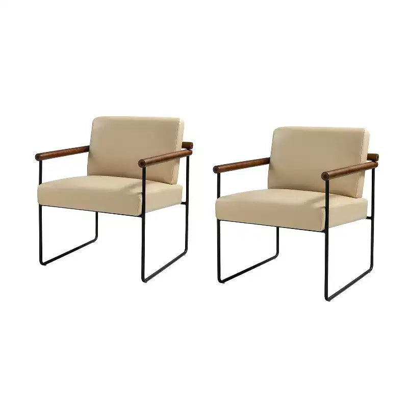 Poltrona moderna d'accento con braccioli in legno e base in metallo – Grigio / Avorio / Blu scuro / Turchese – Set da 2