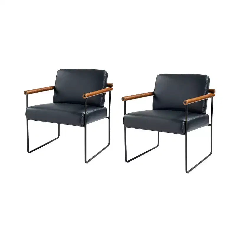 Poltrona moderna d'accento con braccioli in legno e base in metallo – Grigio / Avorio / Blu scuro / Turchese – Set da 2