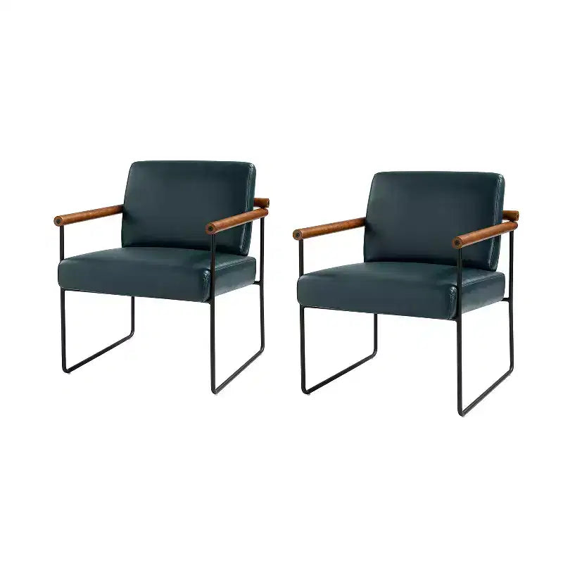 Poltrona moderna d'accento con braccioli in legno e base in metallo – Grigio / Avorio / Blu scuro / Turchese – Set da 2