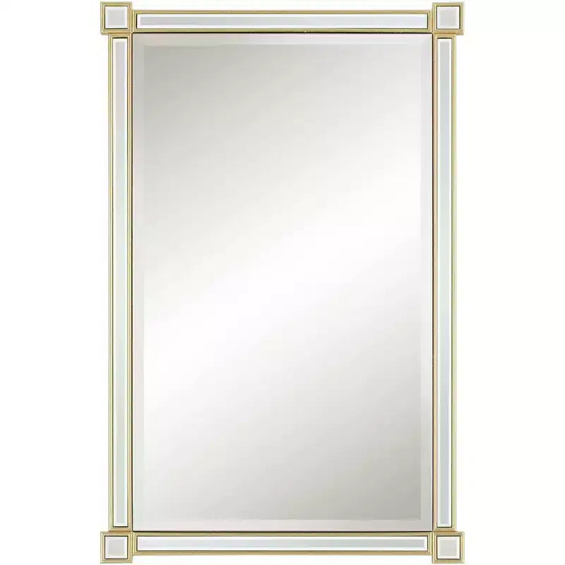 Noble Park Gabriella Rectangular Vanity Decorative Wall Mirror Modern Glam Beveled Glass Gold Leaf Wood Frame 27 Wide Bathroom Bedroom